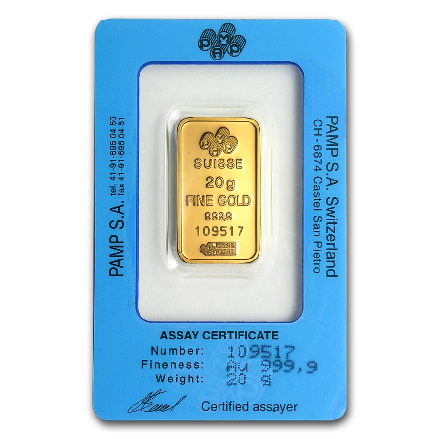 20 Gram Gold Bar Brand Name W Assay Card 69371 Obv