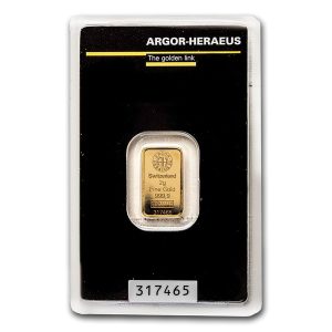2 gram Gold Bar - Argor-Heraeus (Carded)