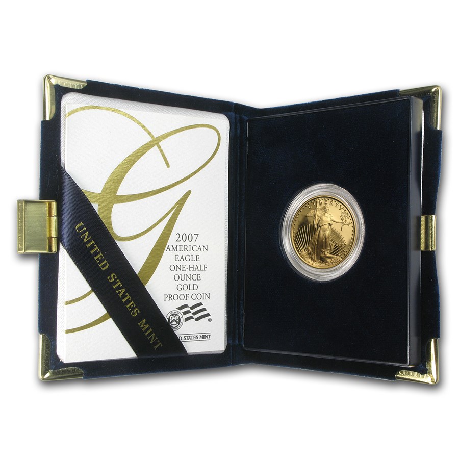 2007 w 1/2 oz proof gold eagle $25 box & coa