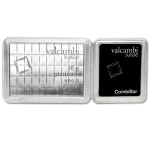 50 x 1 gram Platinum Valcambi CombiBar™ (Carded)